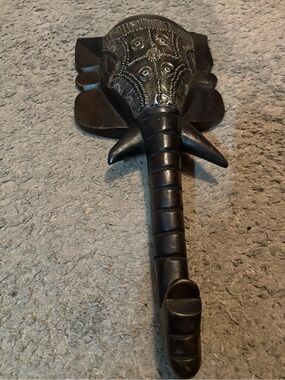Carved Elephant Wall Hook - Dark Wood